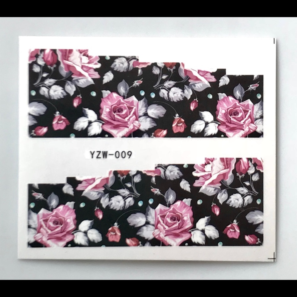 Black & Pink Floral Nail Art Decals 8 Sheets